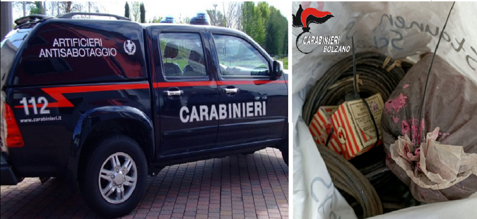 Trovati lungo un sentiero 148 detonatori, 30 metri di miccia e più di 2 chili di dinamite